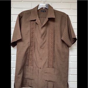 Pronti short sleeve w design brown polyester shirt